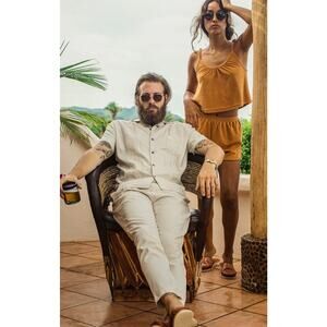 Dandy Del Mar The Brisa Linen Pants Vintage Ivory Men's M Coastal Beach Resort